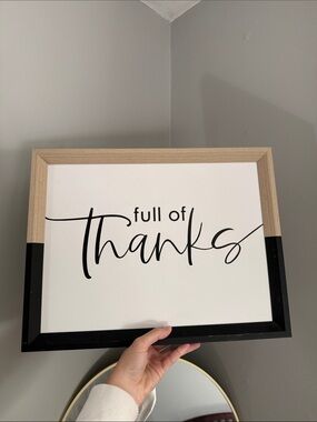 Full of Thanks Framed Wall Sign - Black & Natural Wood
